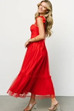 Fashion Baltic Born Mavani Swiss Dot Tulle Maxi Dress | Red