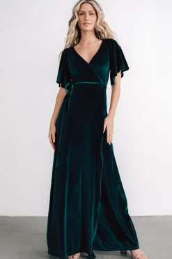 New Baltic Born Meghan Velvet Wrap Maxi Dress | Emerald