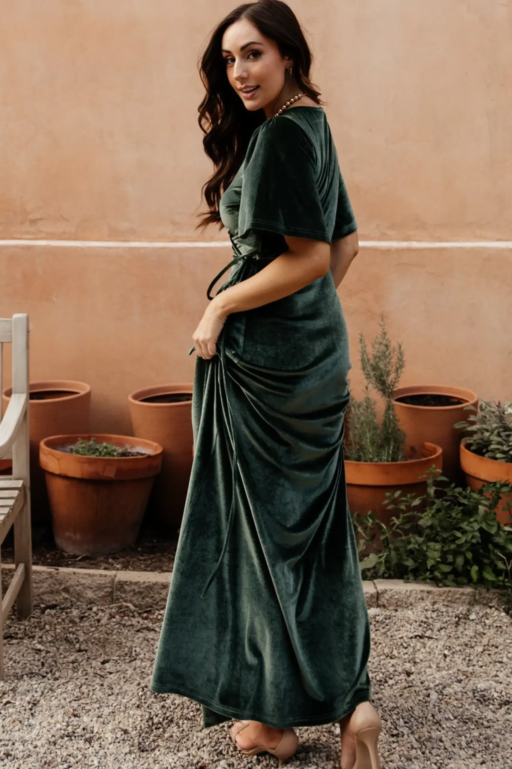 Fashion Baltic Born Meghan Velvet Wrap Maxi Dress | Deep Green