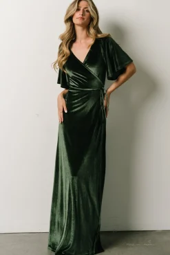 Fashion Baltic Born Meghan Velvet Wrap Maxi Dress | Deep Green