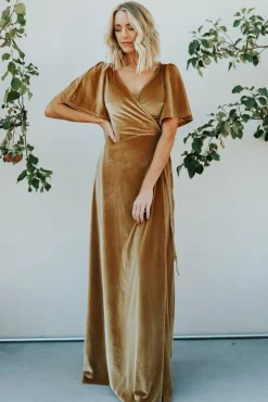 New Baltic Born Meghan Velvet Wrap Maxi Dress | Gold