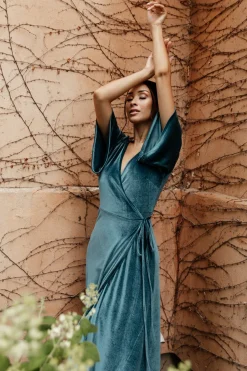 Online Baltic Born Meghan Velvet Wrap Maxi Dress | Persian Blue