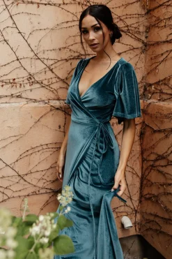 Online Baltic Born Meghan Velvet Wrap Maxi Dress | Persian Blue