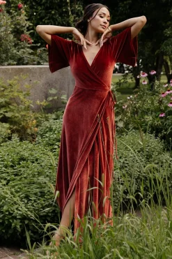 Best Baltic Born Meghan Velvet Wrap Maxi Dress | Terracotta