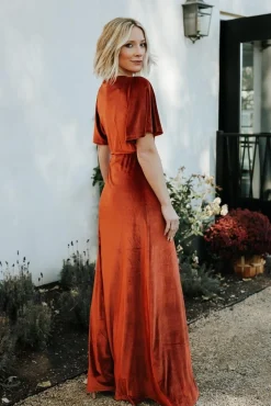 Discount Baltic Born Meghan Velvet Wrap Maxi Dress | Rust