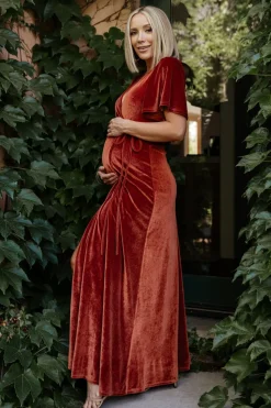 Discount Baltic Born Meghan Velvet Wrap Maxi Dress | Rust