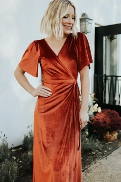Discount Baltic Born Meghan Velvet Wrap Maxi Dress | Rust