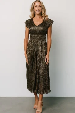 New Baltic Born Miley Pleated Shimmer Dress | Gold