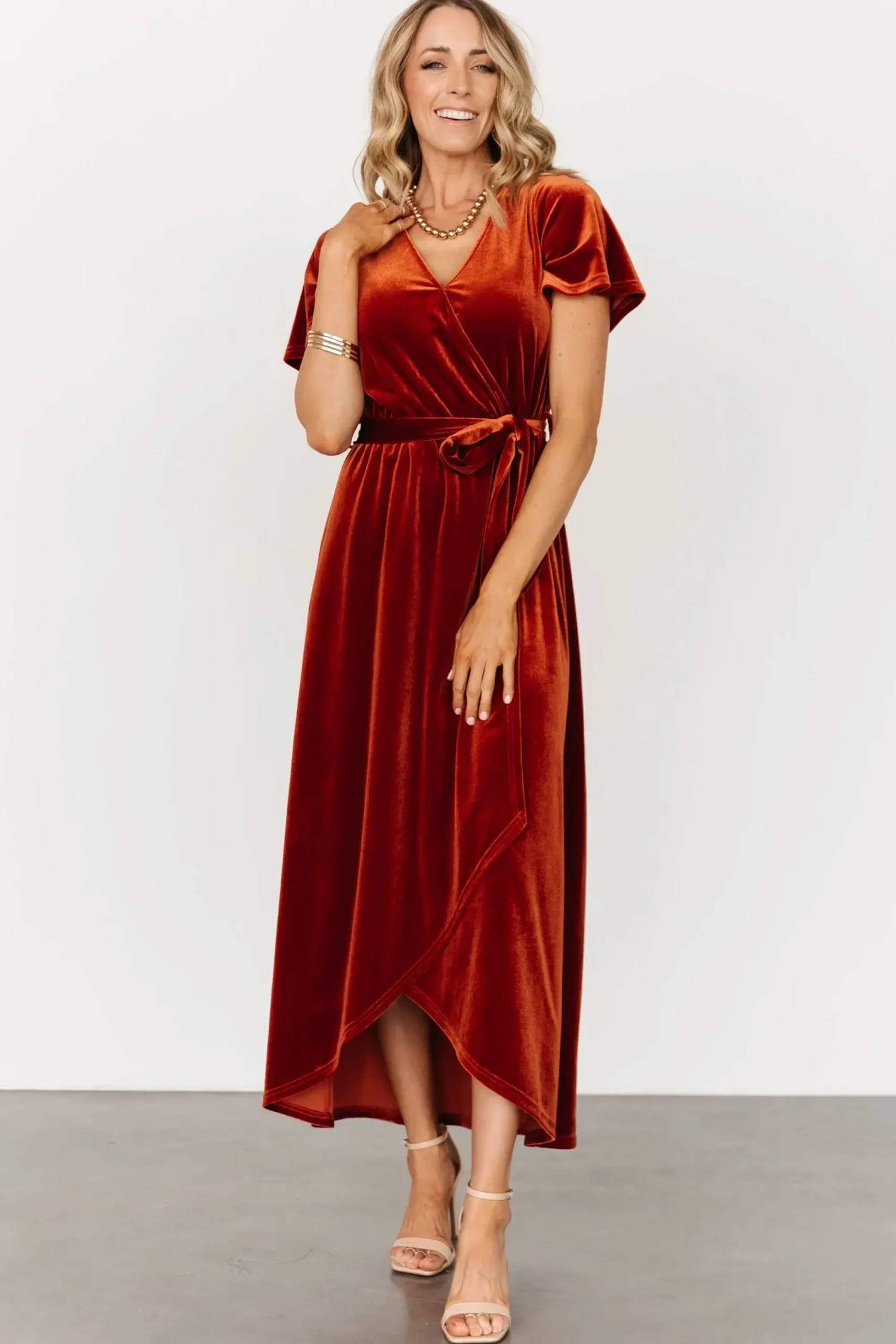 Fashion Baltic Born Nadine Velvet Midi Dress | Rust