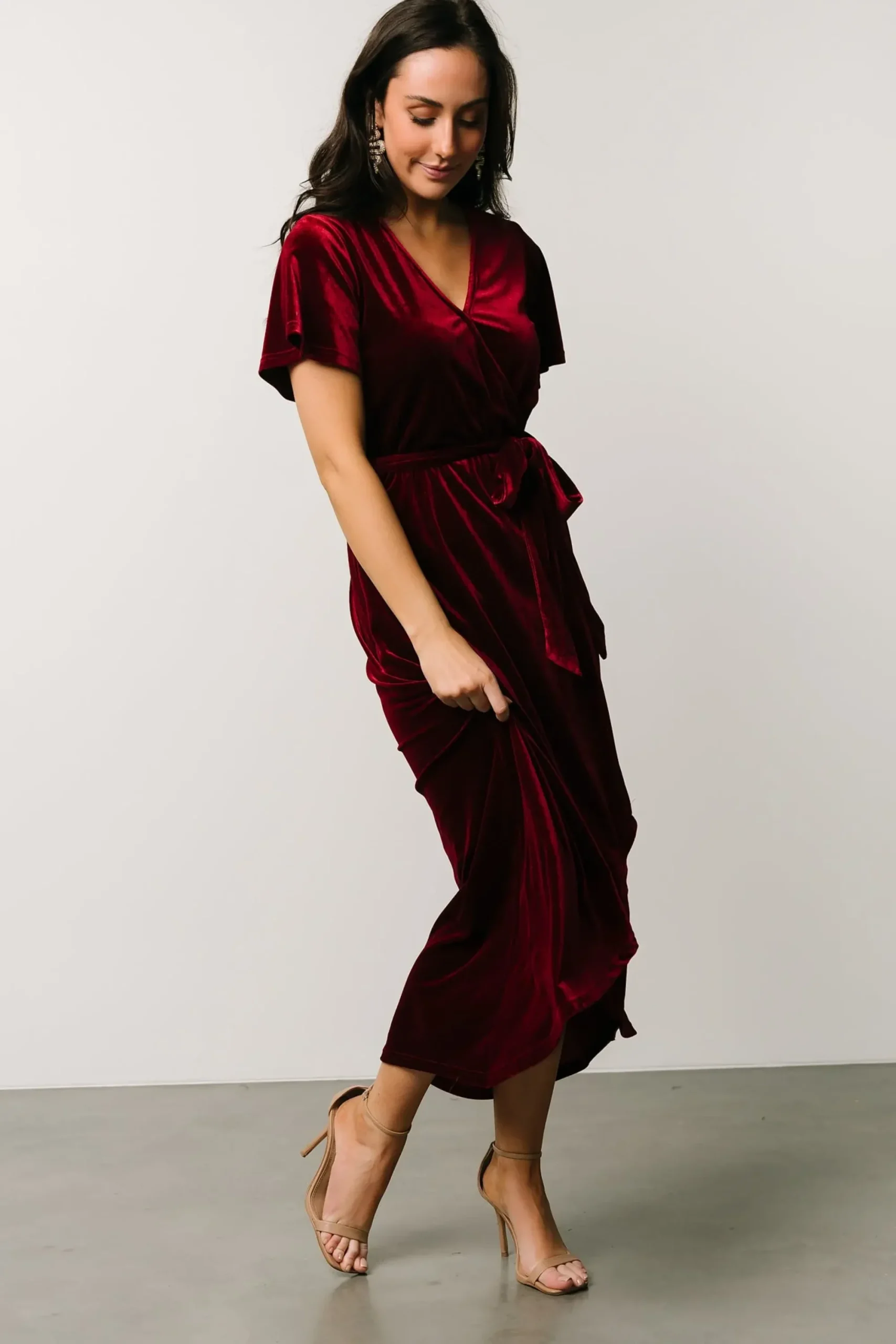 Hot Baltic Born Nadine Velvet Midi Dress | Merlot