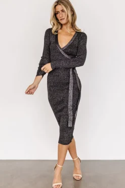 Online Baltic Born Nancy Ribbed Shimmer Midi Dress | Black