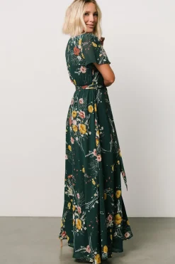 Fashion Baltic Born Naomi Short Sleeve Maxi Dress | Dark Green Floral