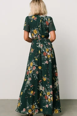 Fashion Baltic Born Naomi Short Sleeve Maxi Dress | Dark Green Floral