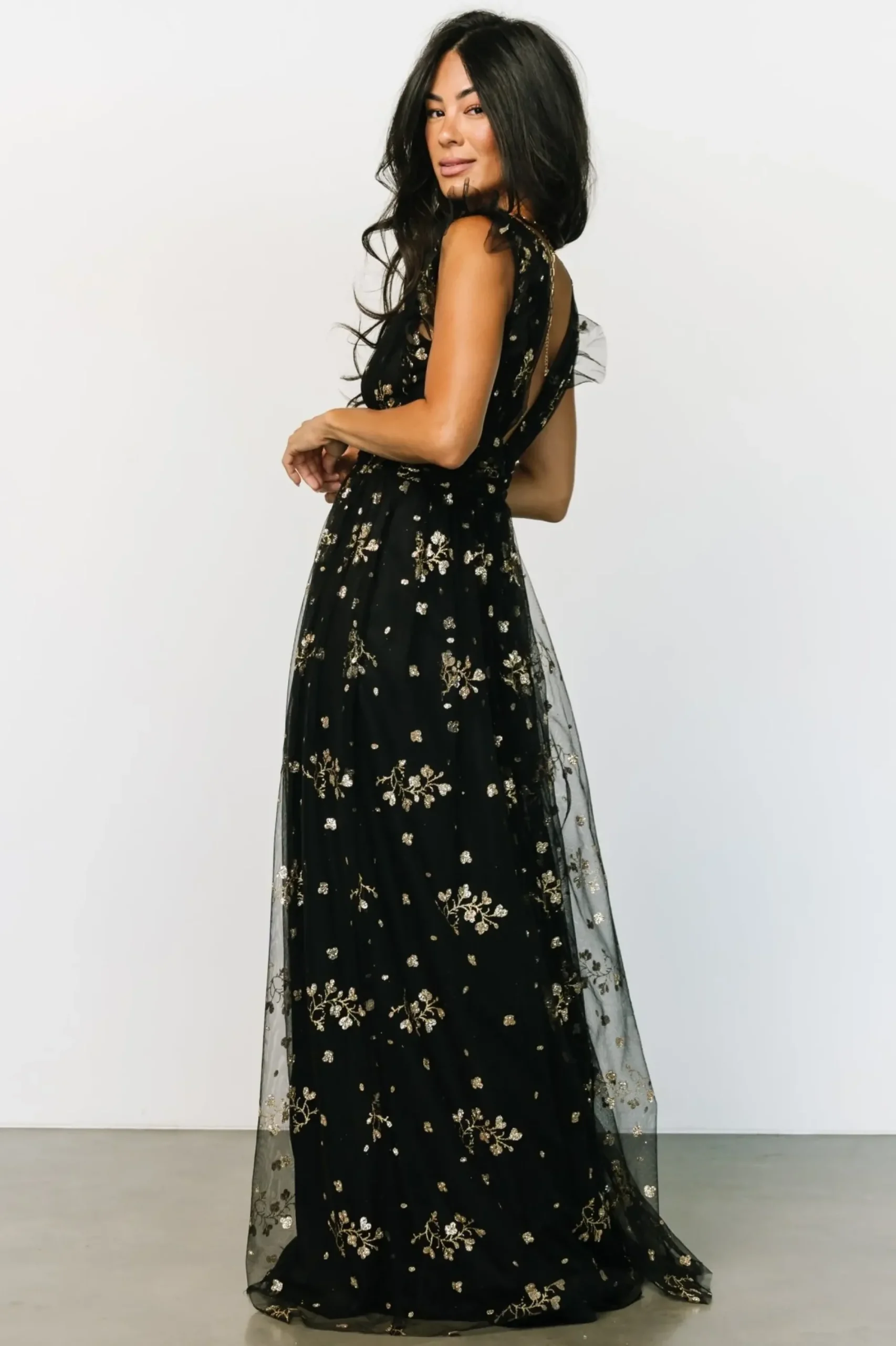 Discount Baltic Born Natalia Floral Embellished Maxi Dress | Black + Gold