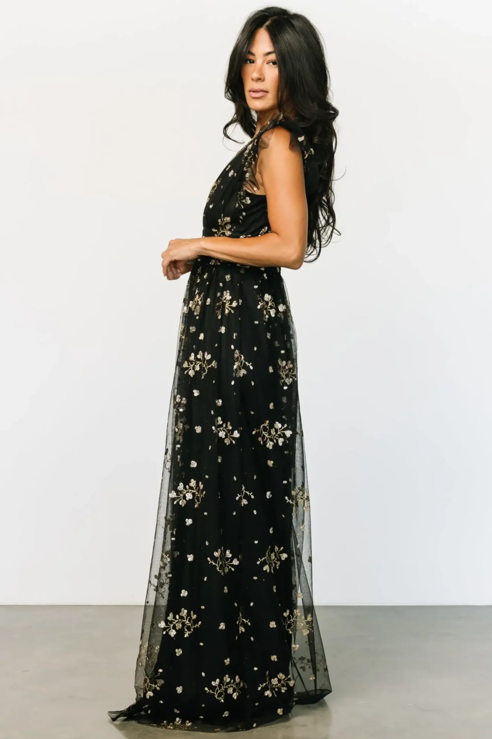 Discount Baltic Born Natalia Floral Embellished Maxi Dress | Black + Gold