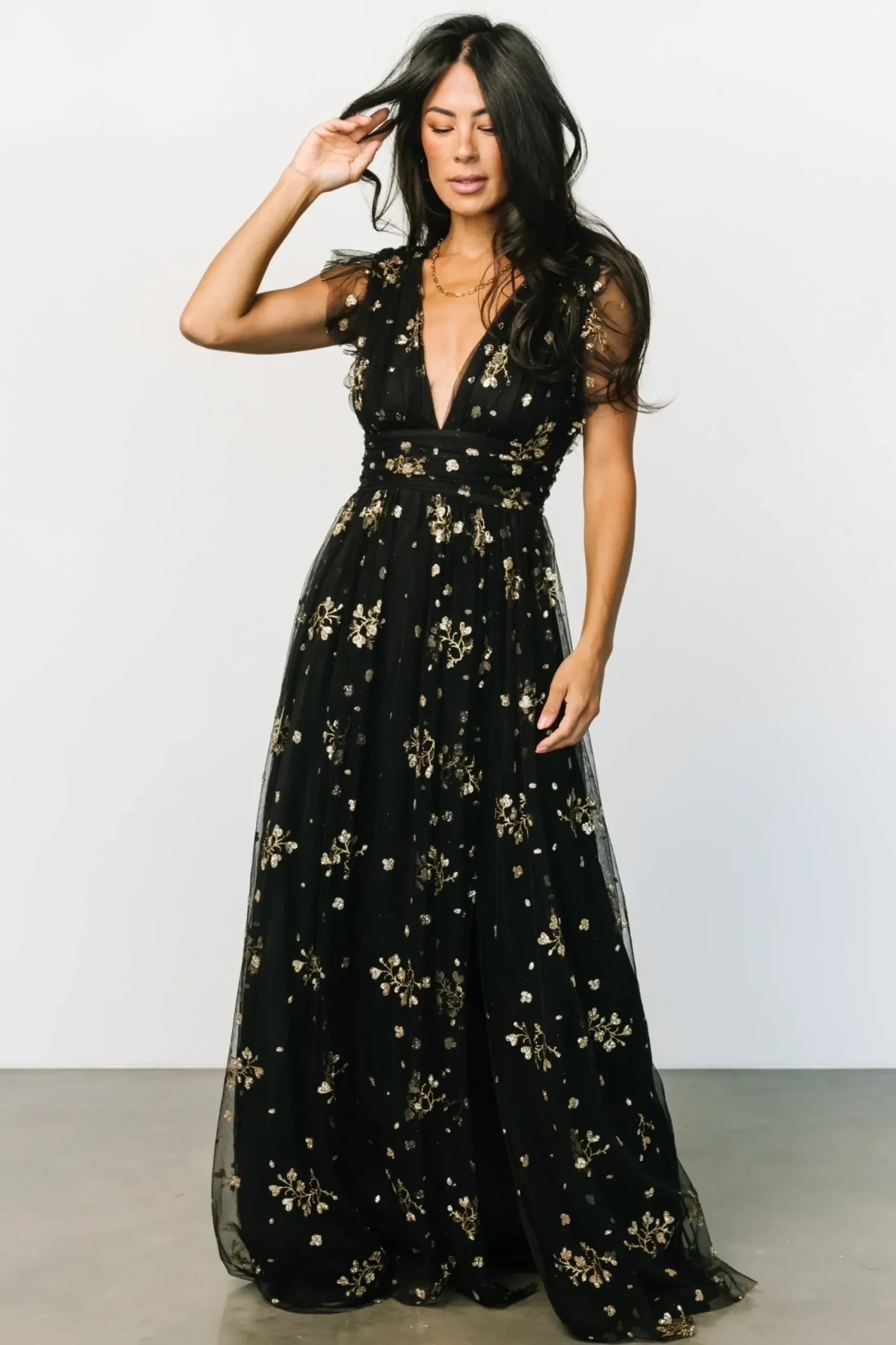 Discount Baltic Born Natalia Floral Embellished Maxi Dress | Black + Gold