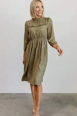 Clearance Baltic Born Nixon Pintuck Ruffle Midi Dress | Green