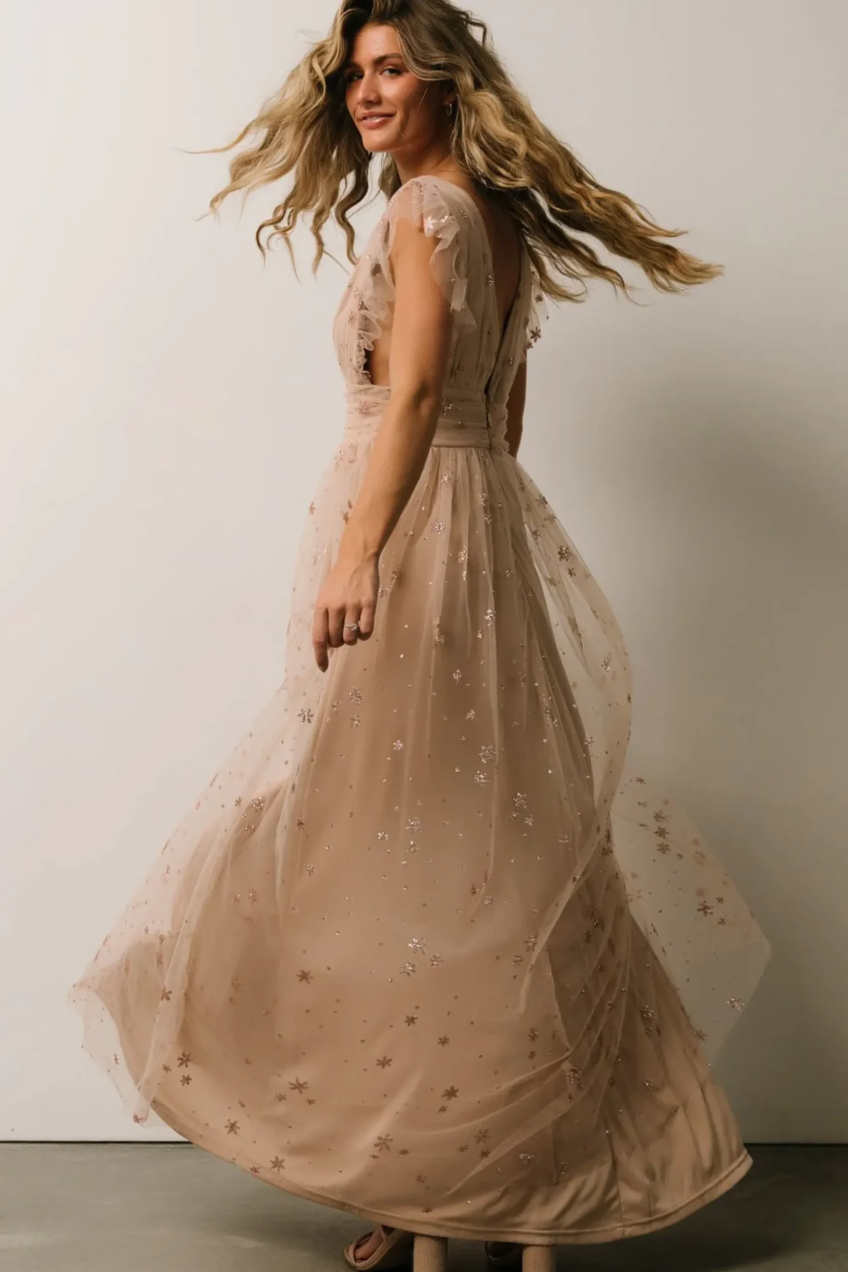 New Baltic Born Nova Shimmer Maxi Dress | Natural + Blush