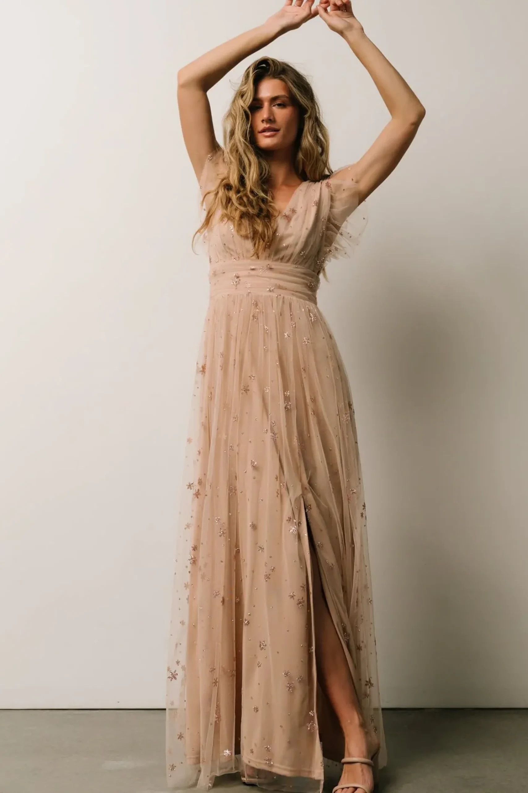 New Baltic Born Nova Shimmer Maxi Dress | Natural + Blush