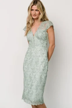 Online Baltic Born Oriana Embossed Shimmer Midi Dress | Sage