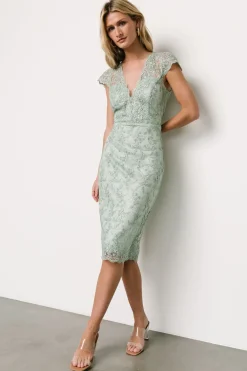 Online Baltic Born Oriana Embossed Shimmer Midi Dress | Sage