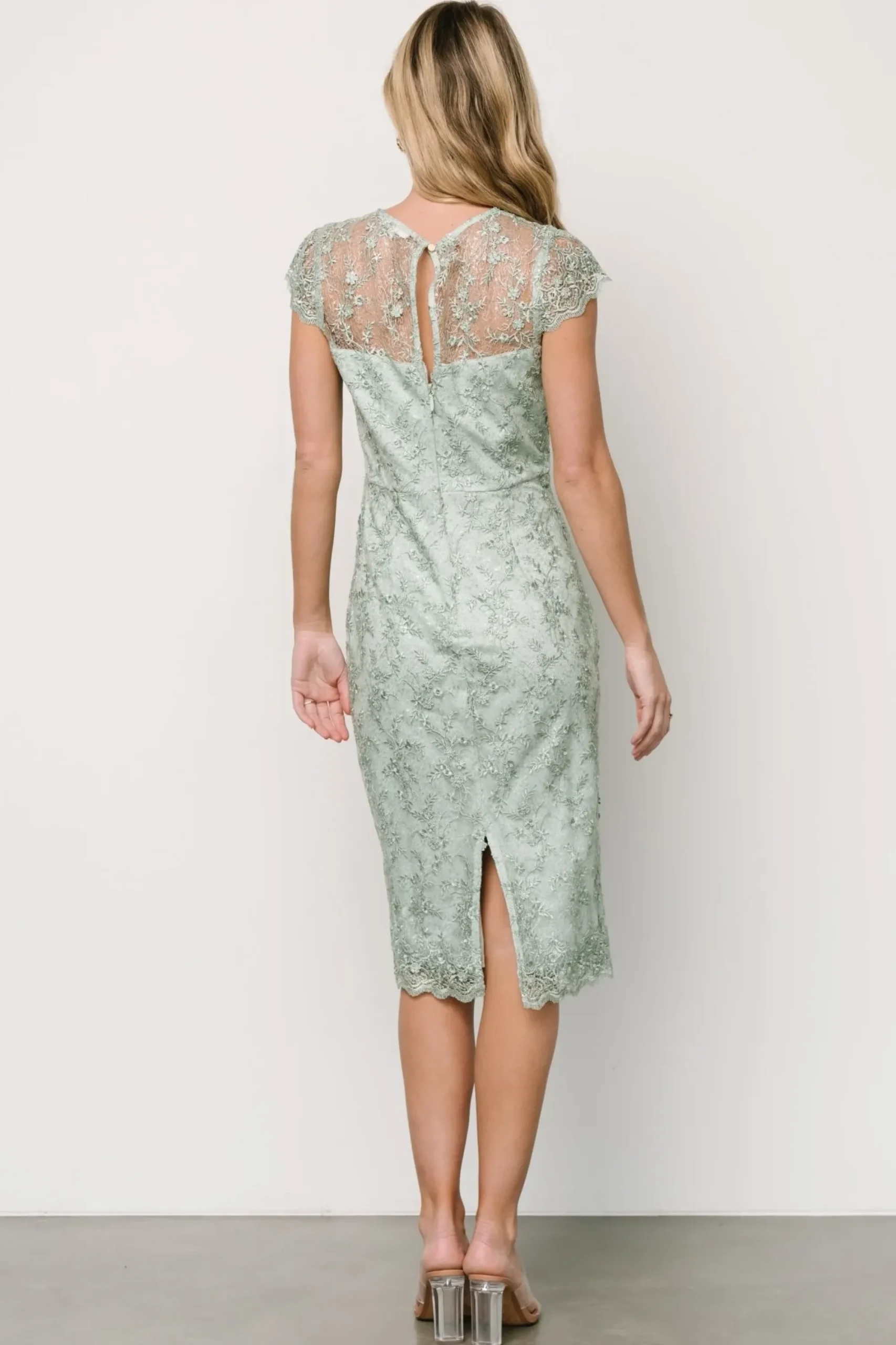 Online Baltic Born Oriana Embossed Shimmer Midi Dress | Sage