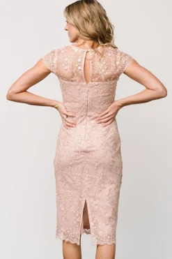 New Baltic Born Oriana Embossed Shimmer Midi Dress | Nude Blush