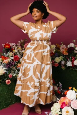 New Baltic Born Palmer Tiered Maxi Dress | Camel + White