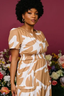 New Baltic Born Palmer Tiered Maxi Dress | Camel + White