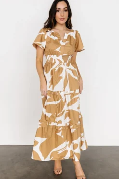 New Baltic Born Palmer Tiered Maxi Dress | Camel + White