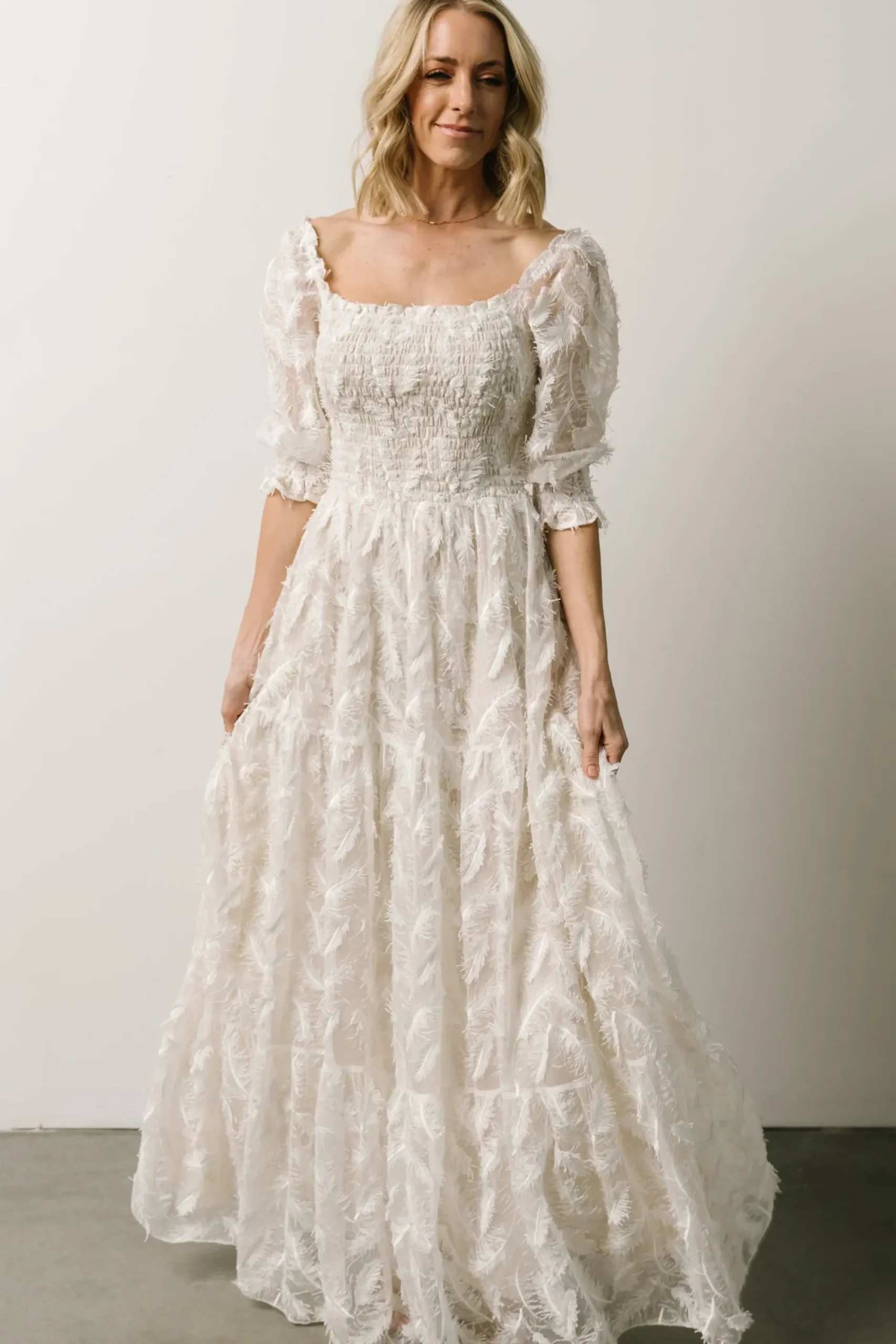 Online Baltic Born Paloma Smocked Feather Maxi Dress | Off White