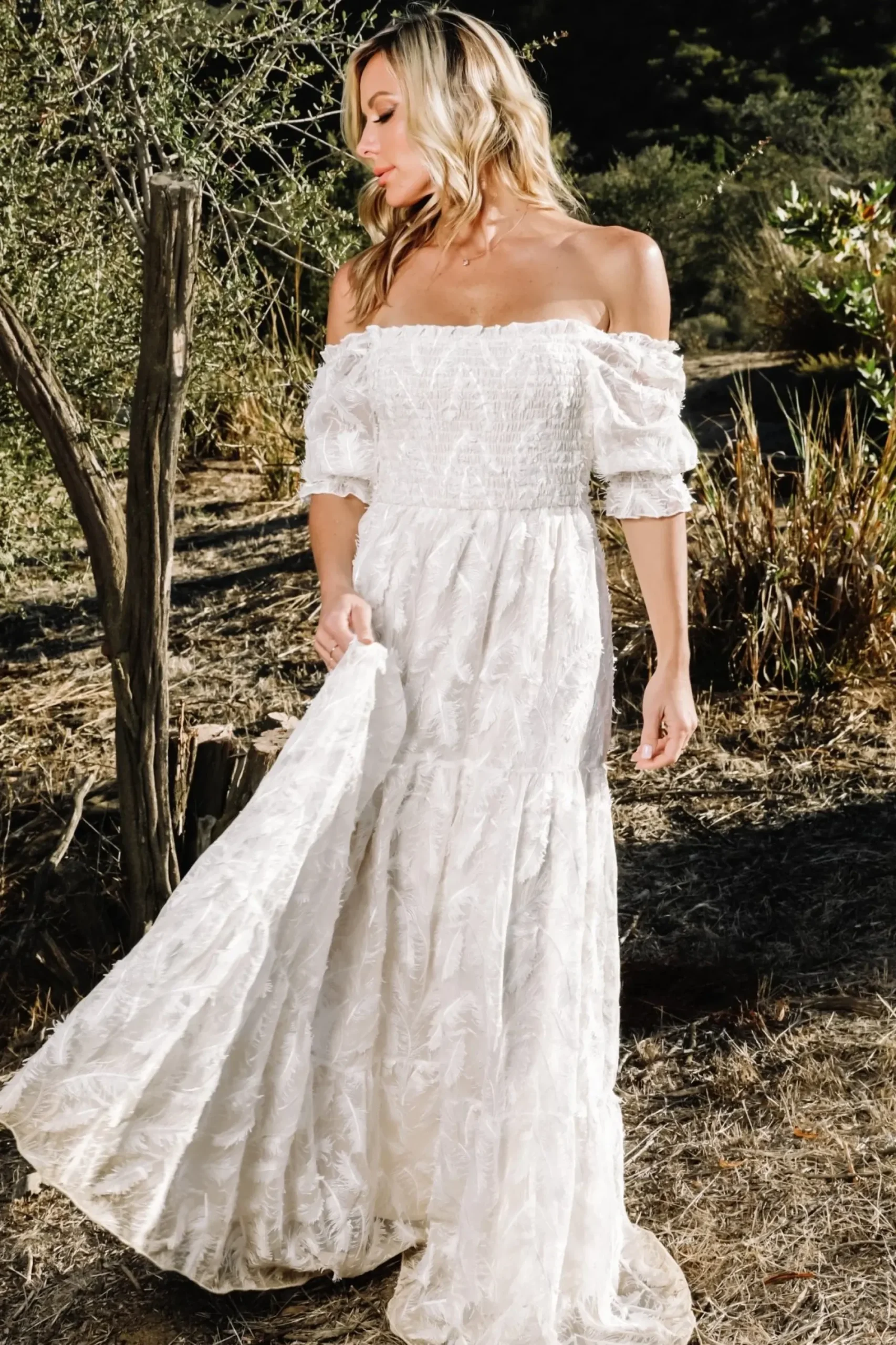 Online Baltic Born Paloma Smocked Feather Maxi Dress | Off White