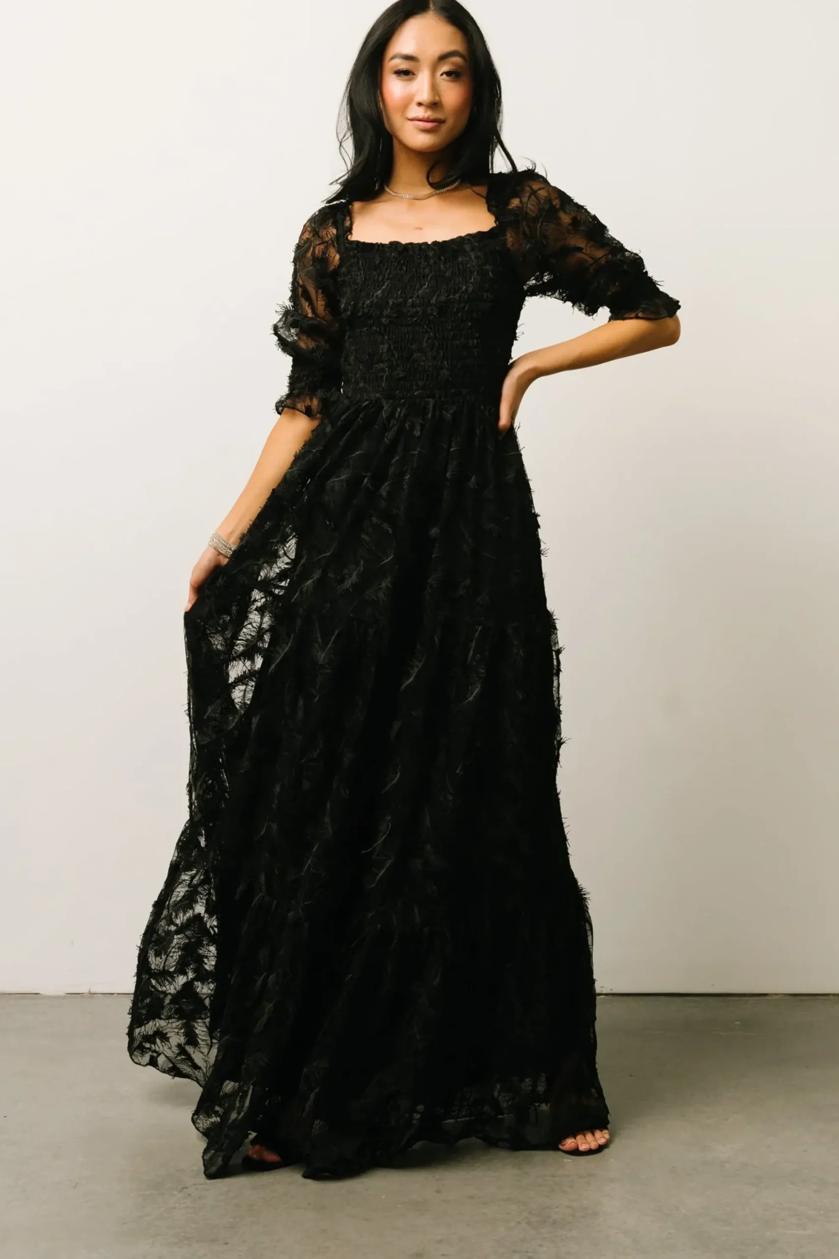 Fashion Baltic Born Paloma Smocked Feather Maxi Dress | Black