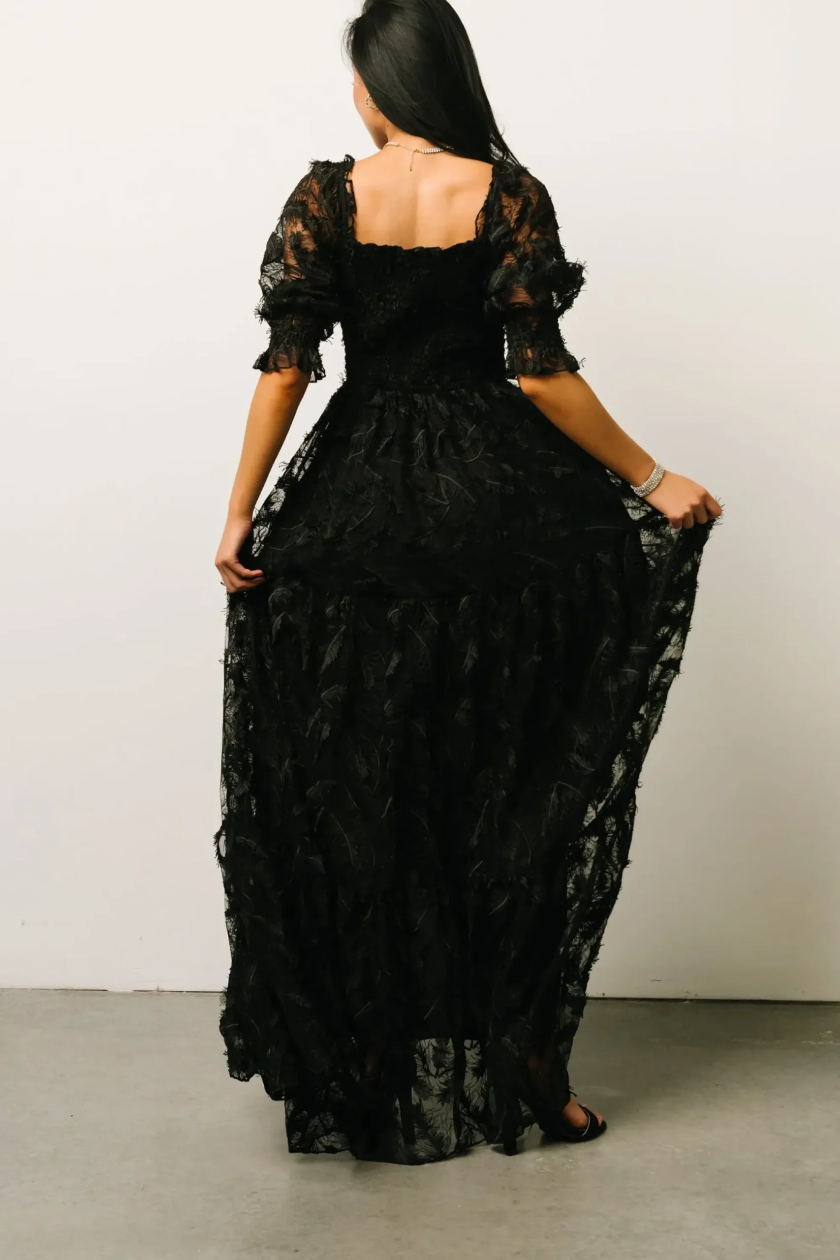 Fashion Baltic Born Paloma Smocked Feather Maxi Dress | Black