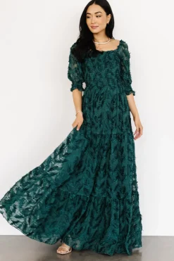 Hot Baltic Born Paloma Smocked Feather Maxi Dress | Emerald