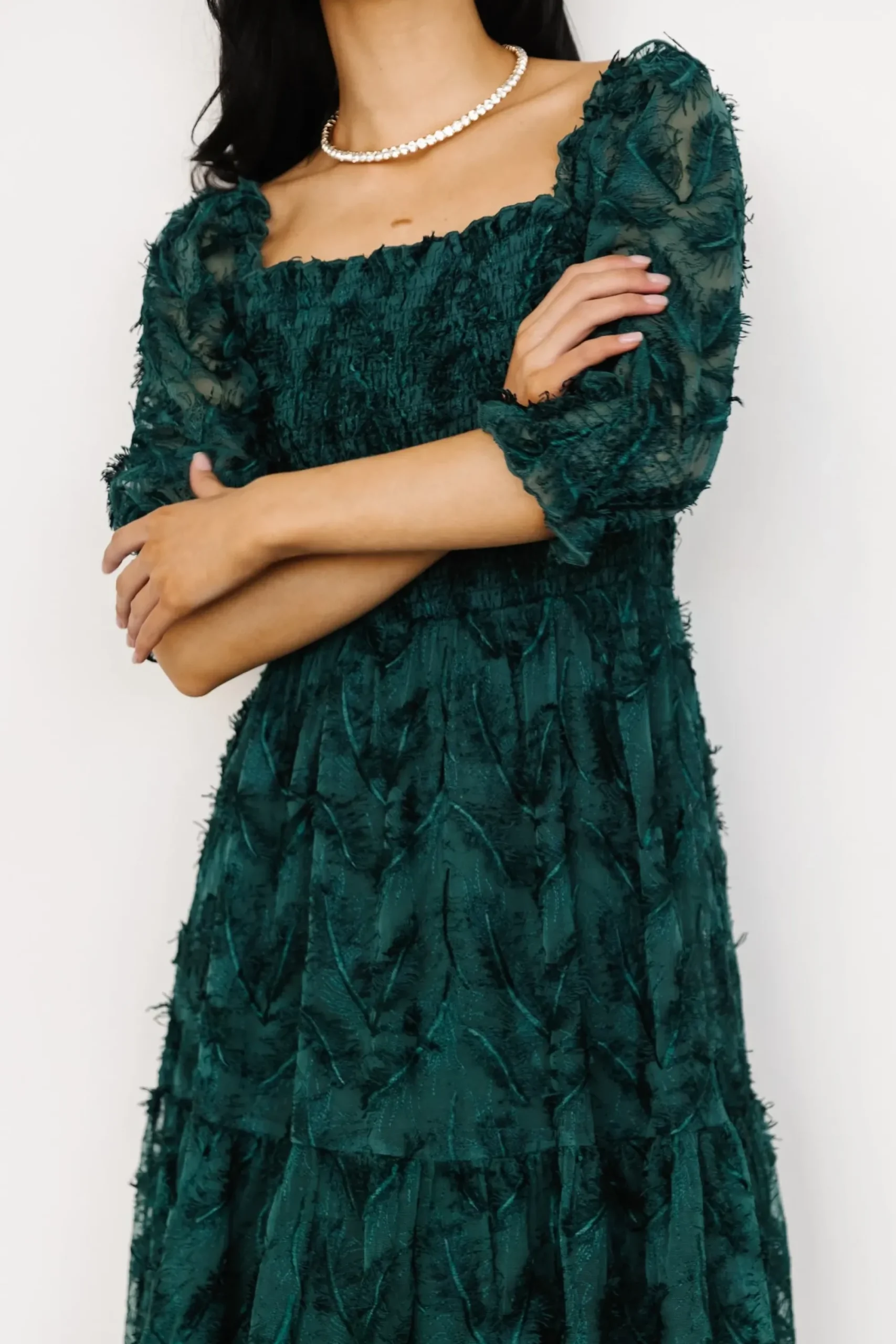 Hot Baltic Born Paloma Smocked Feather Maxi Dress | Emerald