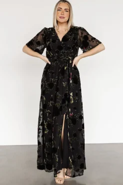 New Baltic Born Parisian Velvet Maxi Dress | Black Rose Floral