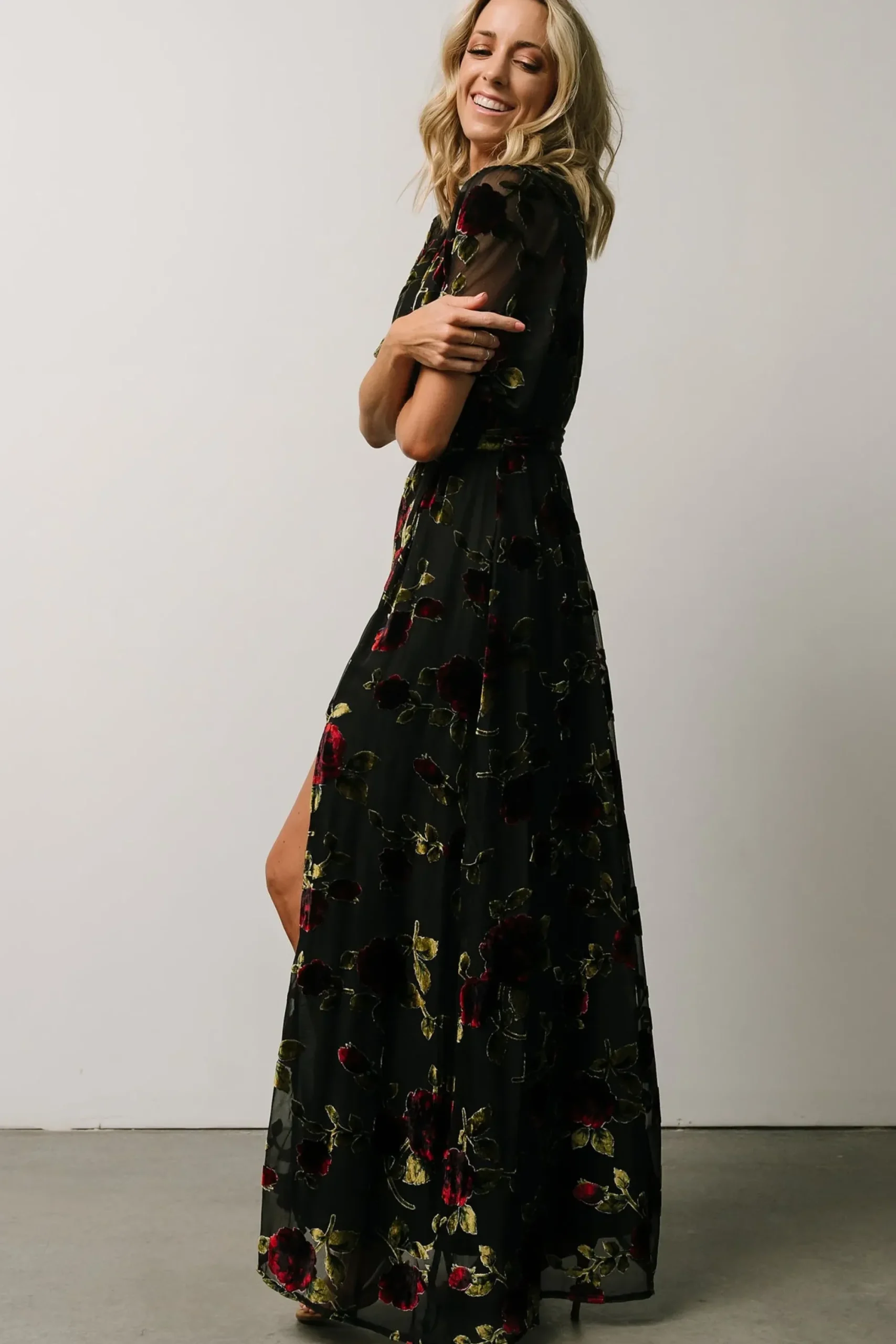 New Baltic Born Parisian Velvet Maxi Dress | Black Rose Floral