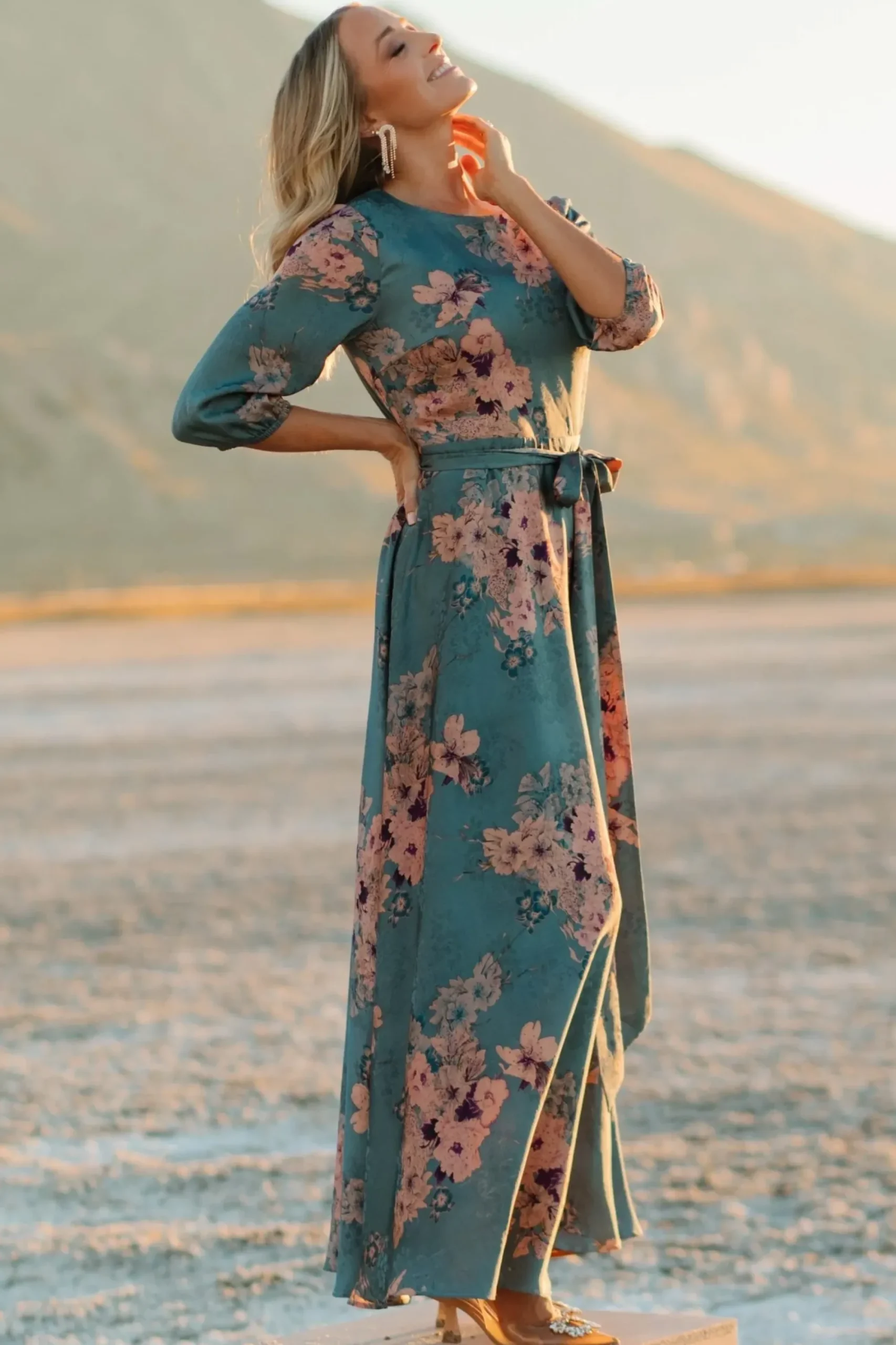 Hot Baltic Born Paula Satin Maxi Dress | Blue + Pink Multi