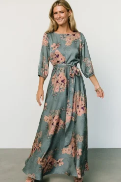 Hot Baltic Born Paula Satin Maxi Dress | Blue + Pink Multi