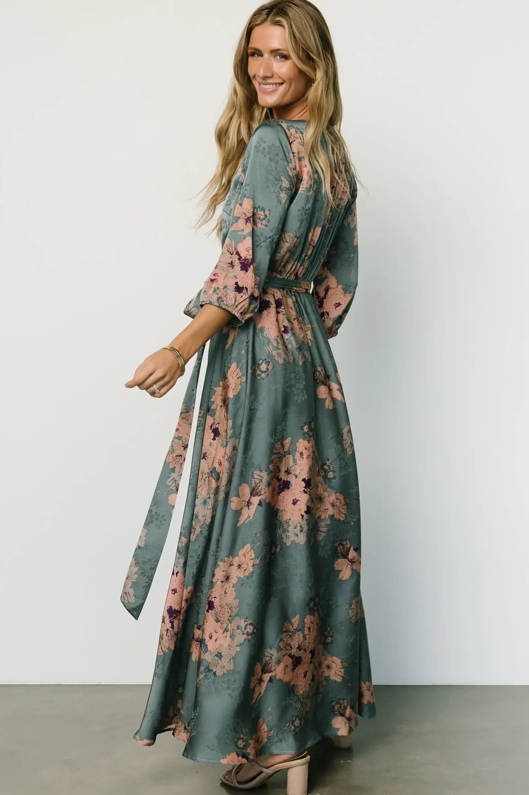 Hot Baltic Born Paula Satin Maxi Dress | Blue + Pink Multi