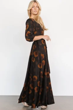 Clearance Baltic Born Paula Satin Maxi Dress | Deep Brown Floral