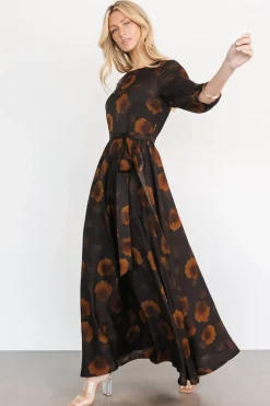 Clearance Baltic Born Paula Satin Maxi Dress | Deep Brown Floral