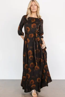 Clearance Baltic Born Paula Satin Maxi Dress | Deep Brown Floral