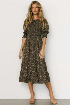 New Baltic Born Pele Tiered Midi Dress | Black Floral