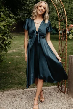 Clearance Baltic Born Poppy Satin Midi Dress | Midnight Blue