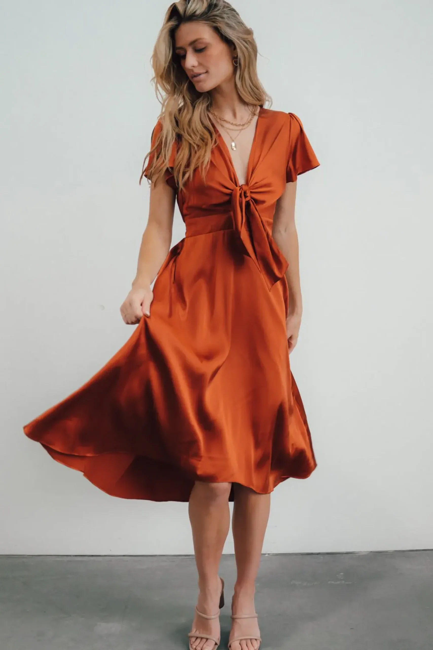 Clearance Baltic Born Poppy Satin Midi Dress | Rust