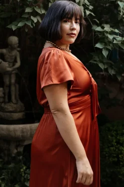 Clearance Baltic Born Poppy Satin Midi Dress | Rust