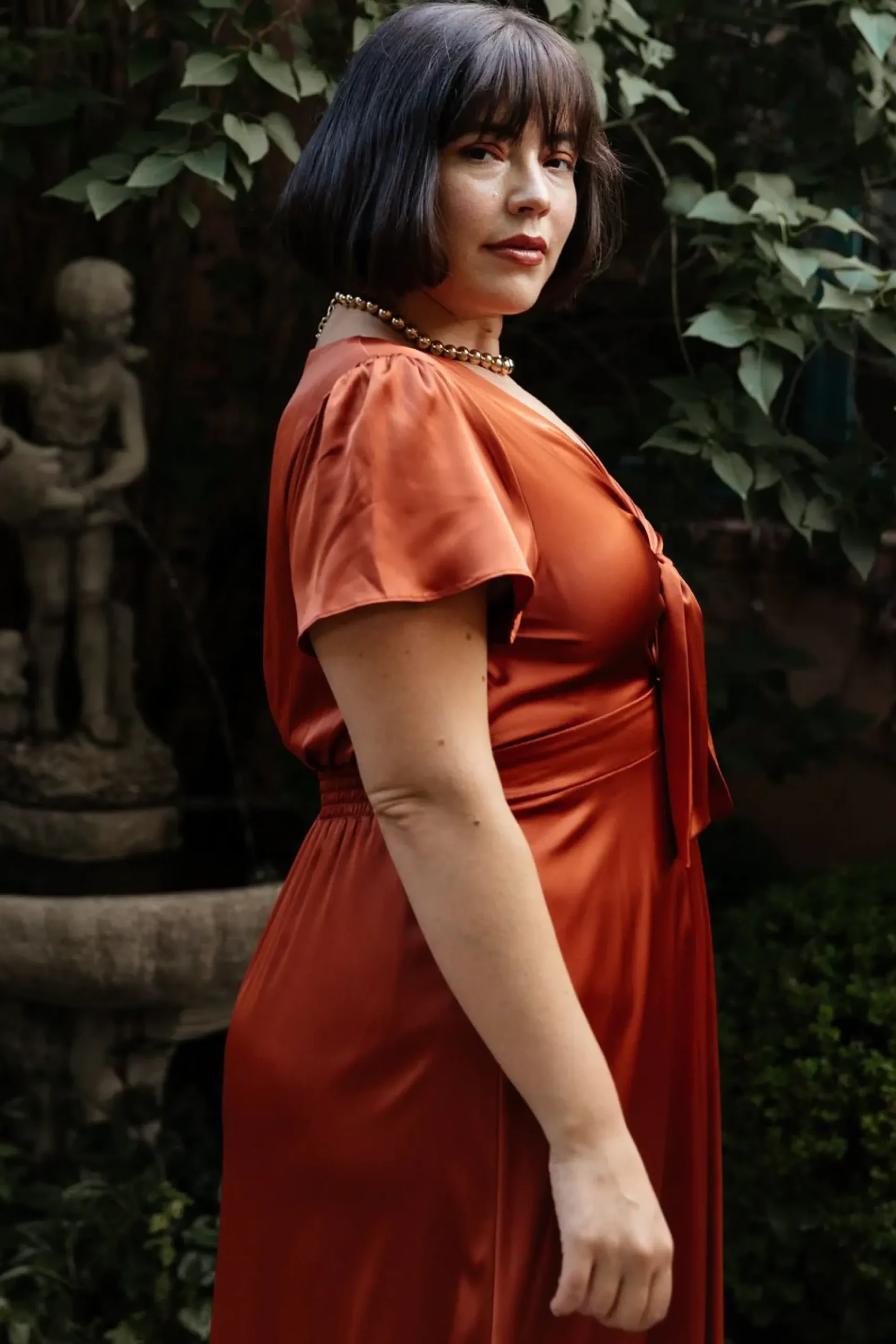 Clearance Baltic Born Poppy Satin Midi Dress | Rust