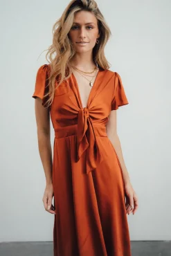 Clearance Baltic Born Poppy Satin Midi Dress | Rust